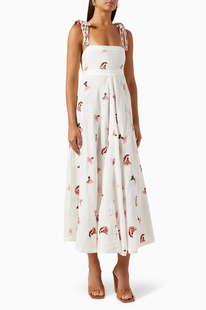 

Serena Embroidered Midi Dress in Linen, White