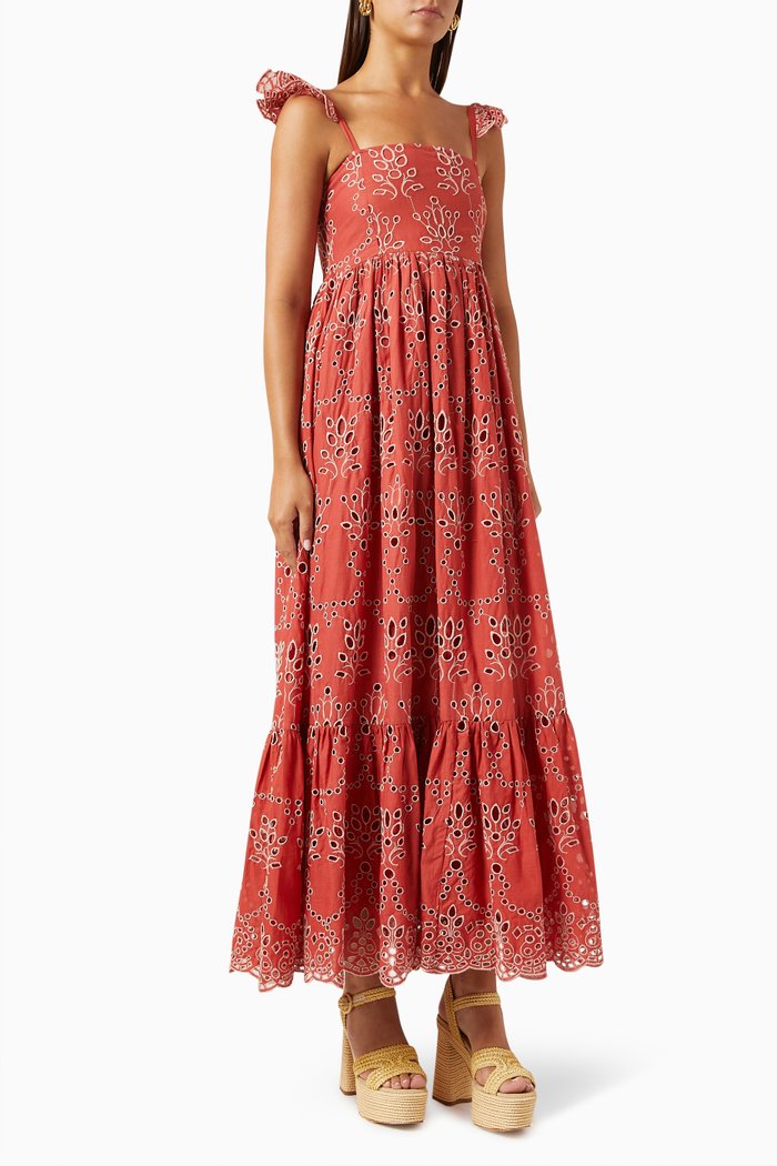 

Celia Broderie Anglaise Maxi Dress, Red
