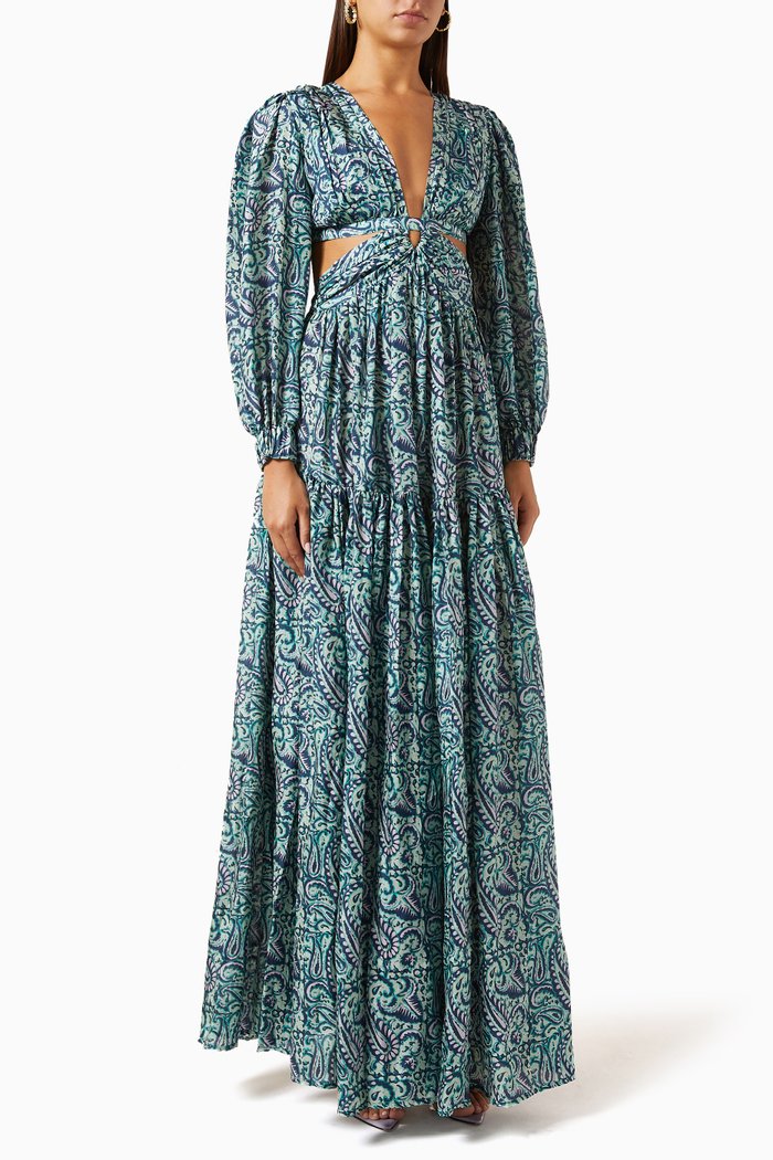 

Soraya Cut-out Maxi Dress in Silk Habotai, Green