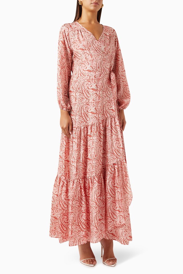 

Emilia Wrap Maxi Dress in Silk Habotai, Red