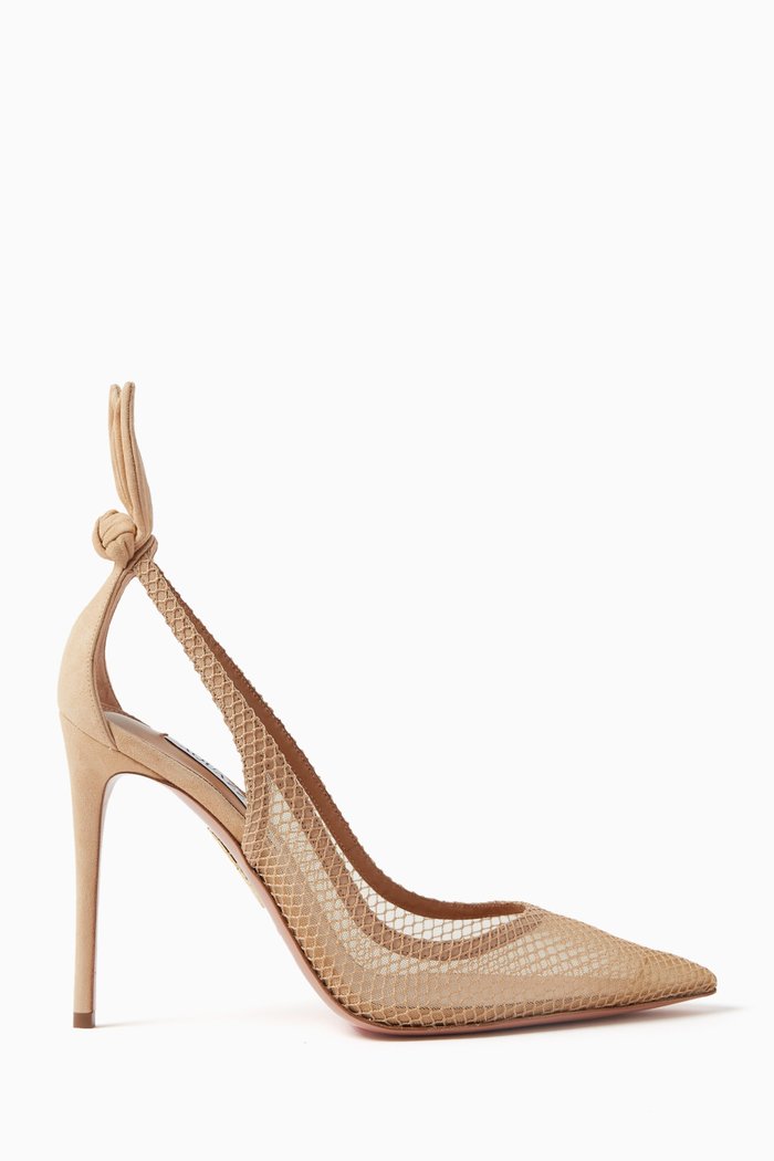 Bow Tie 105 Pumps in Mesh & Suede, Neutral