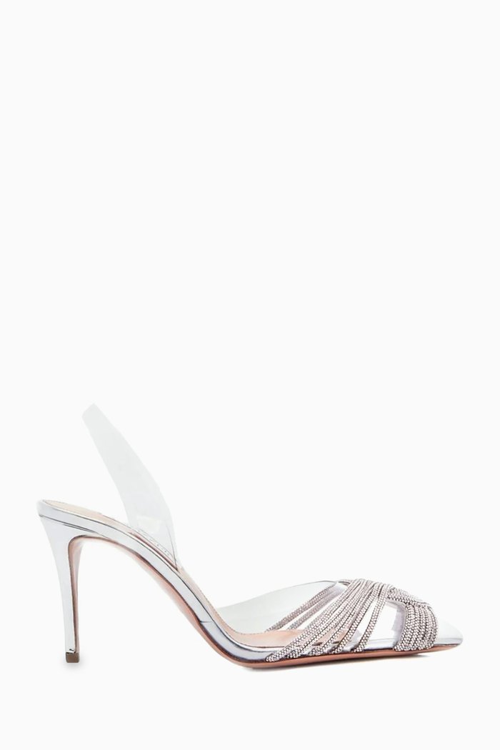 

Gatsby 75 Slingback Crystal Pumps in PVC, Silver