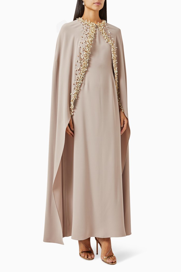 Maribelle Pearl-embellished Cape Kaftan, Neutral