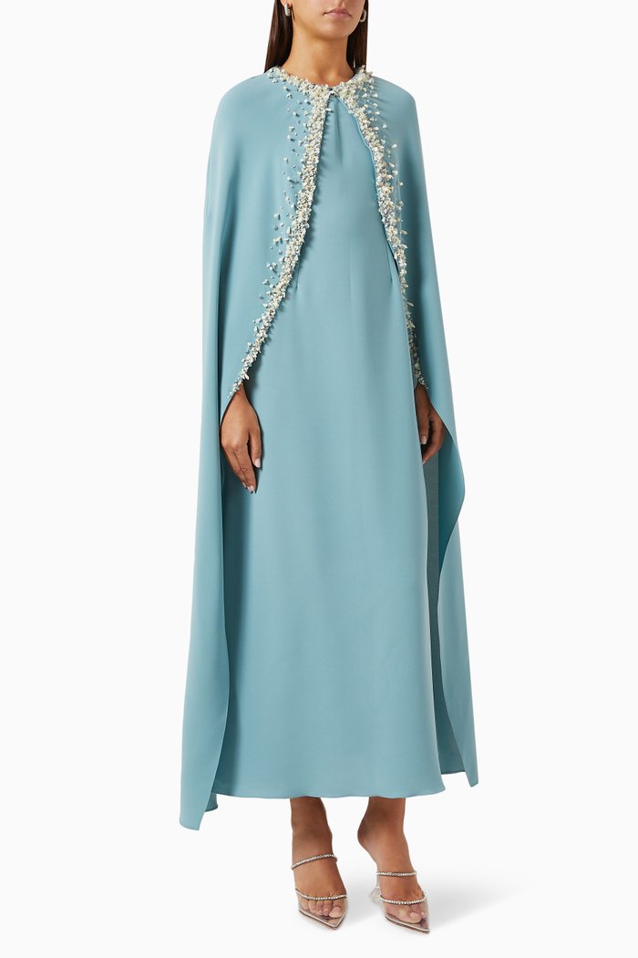 

Maribelle Pearl-embellished Cape Kaftan, Green