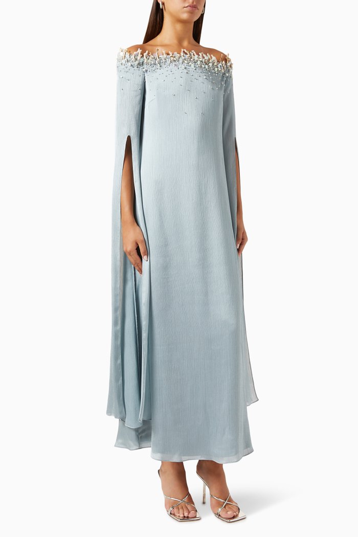 

Enid Off-shoulder Embellished Cape Kaftan, Blue