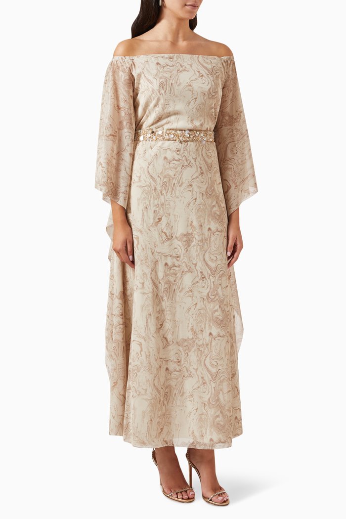 

Marble I Off-shoulder Butterfly Kaftan in Tulle, Brown