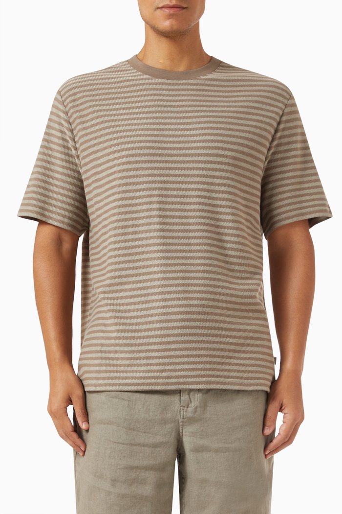 

Dean Tonal Stripe T-shirt in Organic Cotton, Brown
