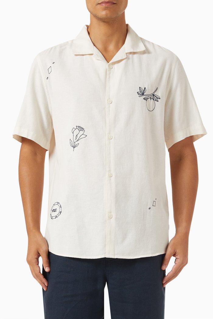 

Didcot Doodle-embroidered Shirt in Cotton-linen Blend, White