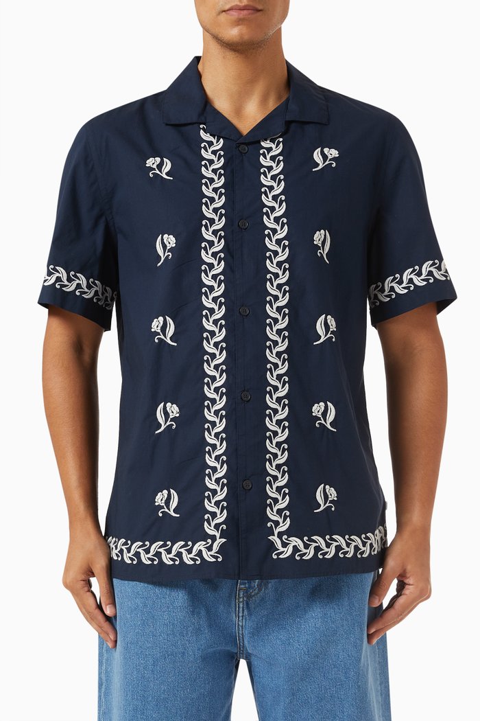 

Didcot Border-embroidered Shirt in Organic Cotton, Blue
