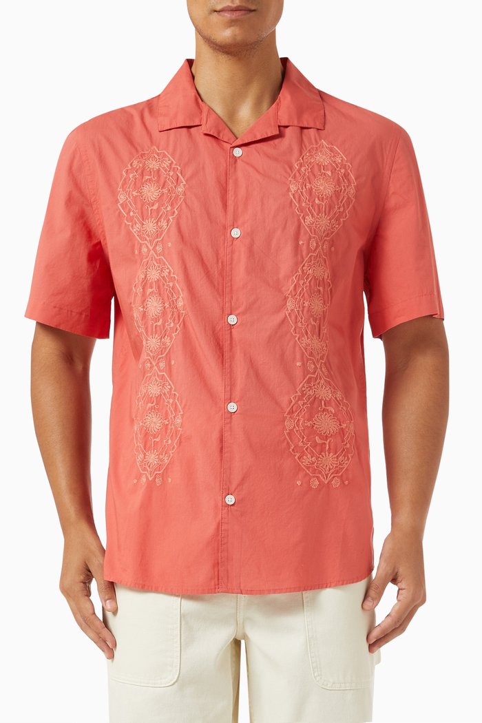 

Didcot Trio-embroidered Shirt in Organic Cotton, Orange
