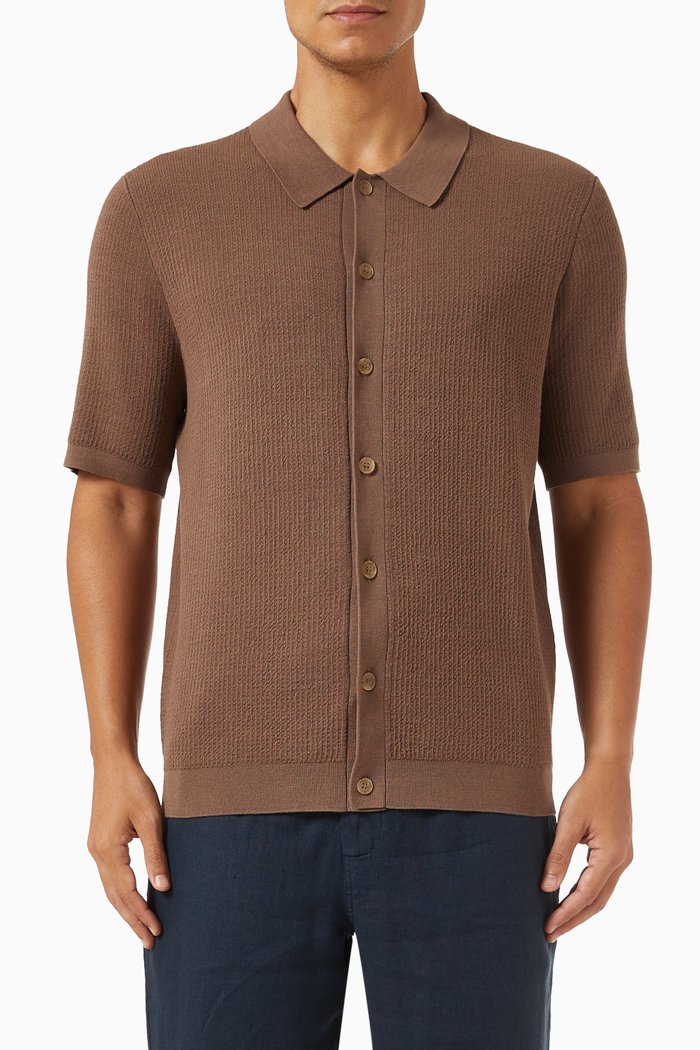 

Tellaro Ribbed Shirt in Woven Cotton, Brown