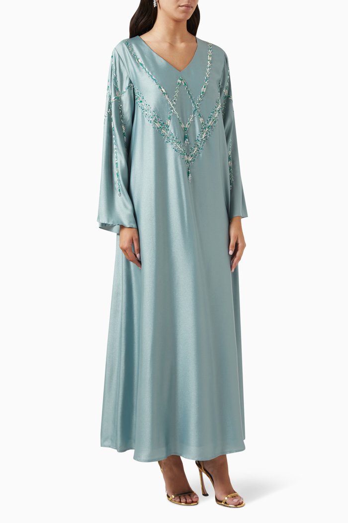 

Embellished Jalabiya in Crepe, Green