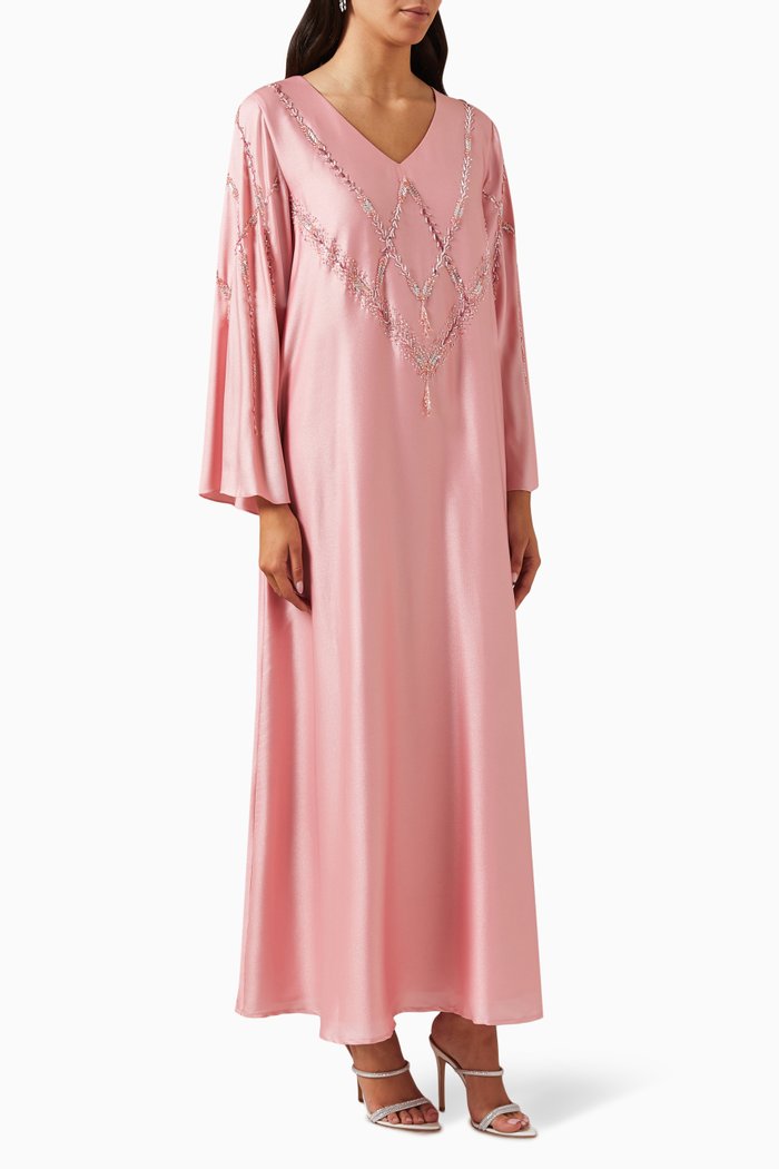 

Embellished Jalabiya in Crepe, Pink