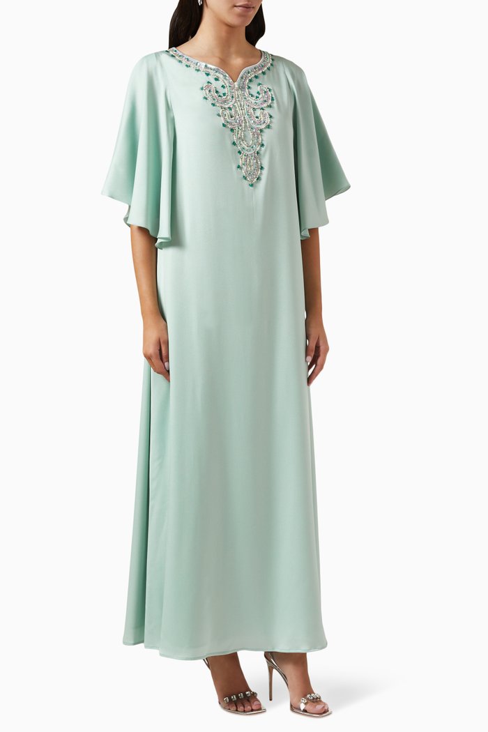 

Embellished Jalabiya in Crepe, Blue