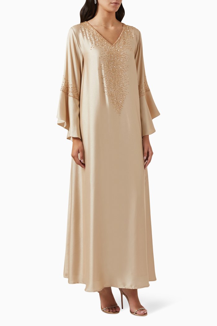 

Embellished Jalabiya in Crepe, Neutral