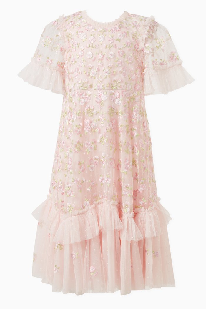 

Evening Primrose Embroidered Dress in Tulle, Pink