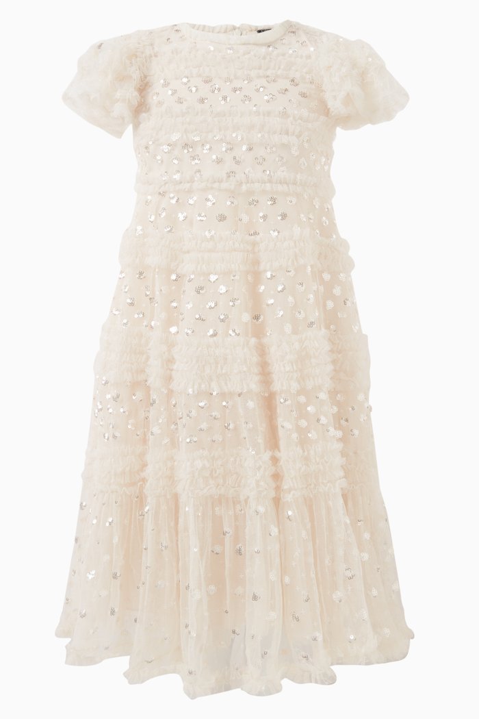 Vivian Embellished Dress in Tulle, Neutral
