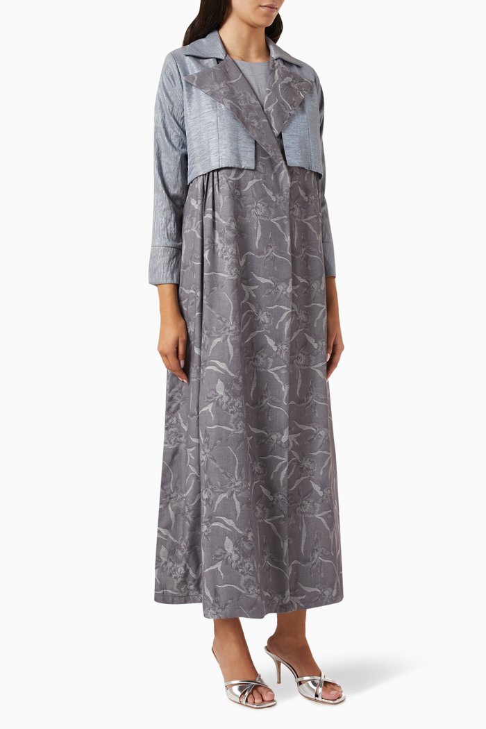 

3-piece Bloom Abaya Set in Jacquard, Blue