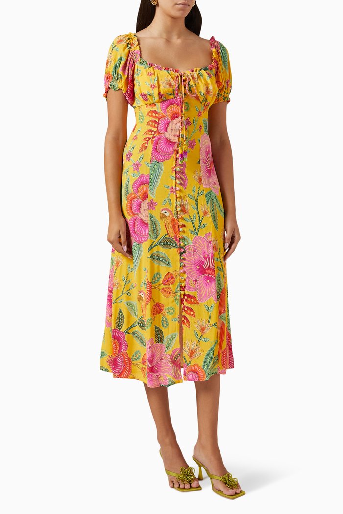 

Macaw Bloom Midi Dress, Yellow