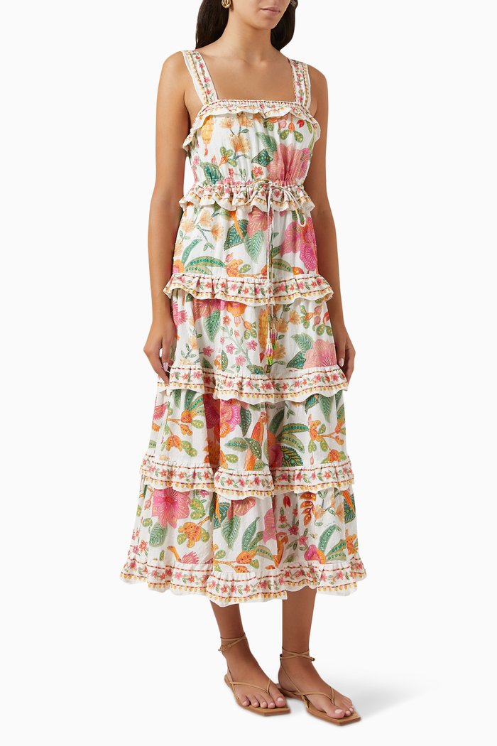 

Macaw Bloom Midi Dress, White