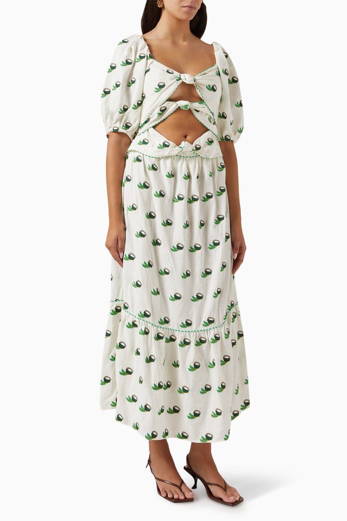 

Coconut Embroidered Midi Dress, Neutral
