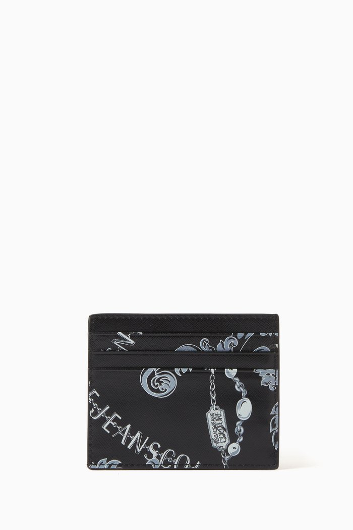 

Chain Couture Card Holder in Leather, Black