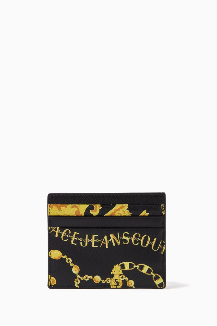 

Chain Couture Card Holder in Leather, Gold