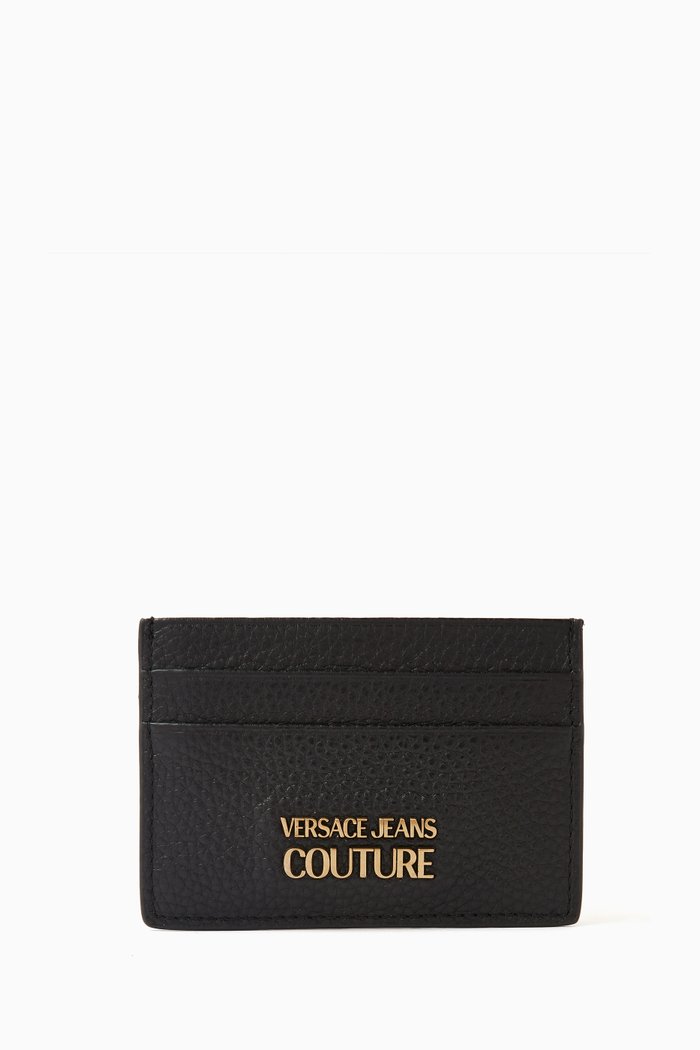 

Logo Card Holder in Grained Calf Leather, Black