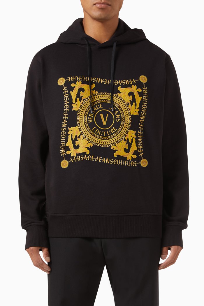 

Chain-link V-Emblem Hoodie Sweatshirt in Cotton, Black