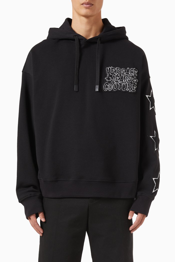 Star Logo Hoodie in Cotton, Black