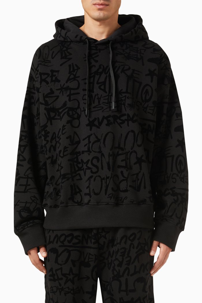 

Graffiti Logo Hoodie in Cotton, Black
