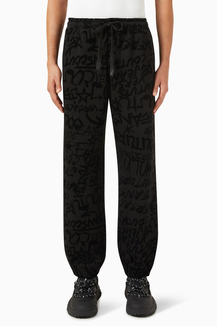 

Graffiti Logo Sweatpants in Cotton Fleece, Black