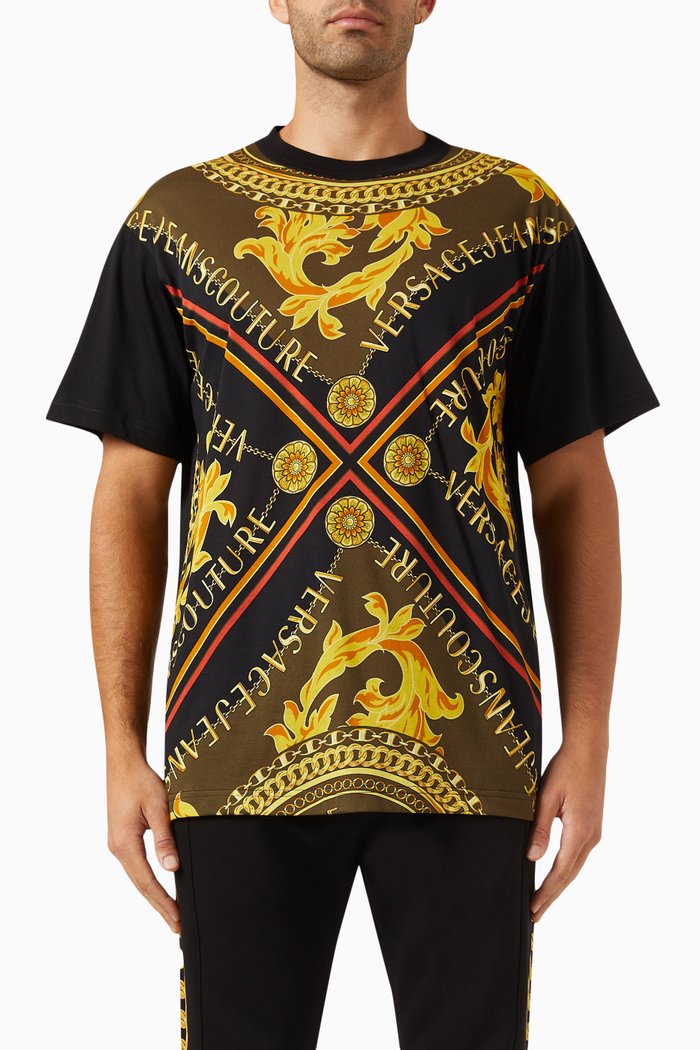 

Logo Couture Chain Print T-shirt in Cotton Jersey, Black