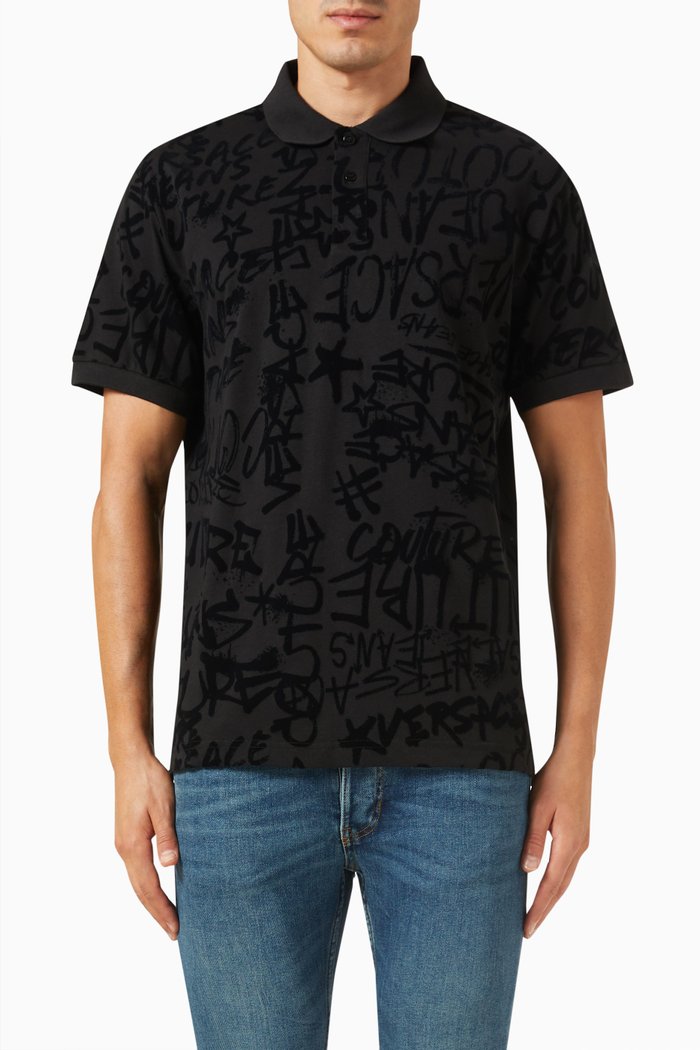 Graffiti Logo Polo in Cotton, Black