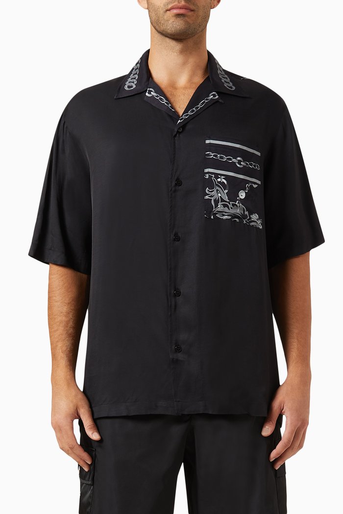 

Chain Couture Print Shirt in Cotton Poplin, Black