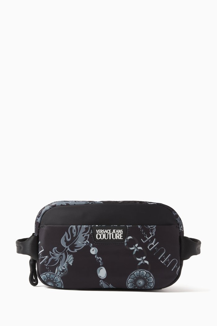 

Logo Couture Chain Print Wash Bag in Nylon, Black