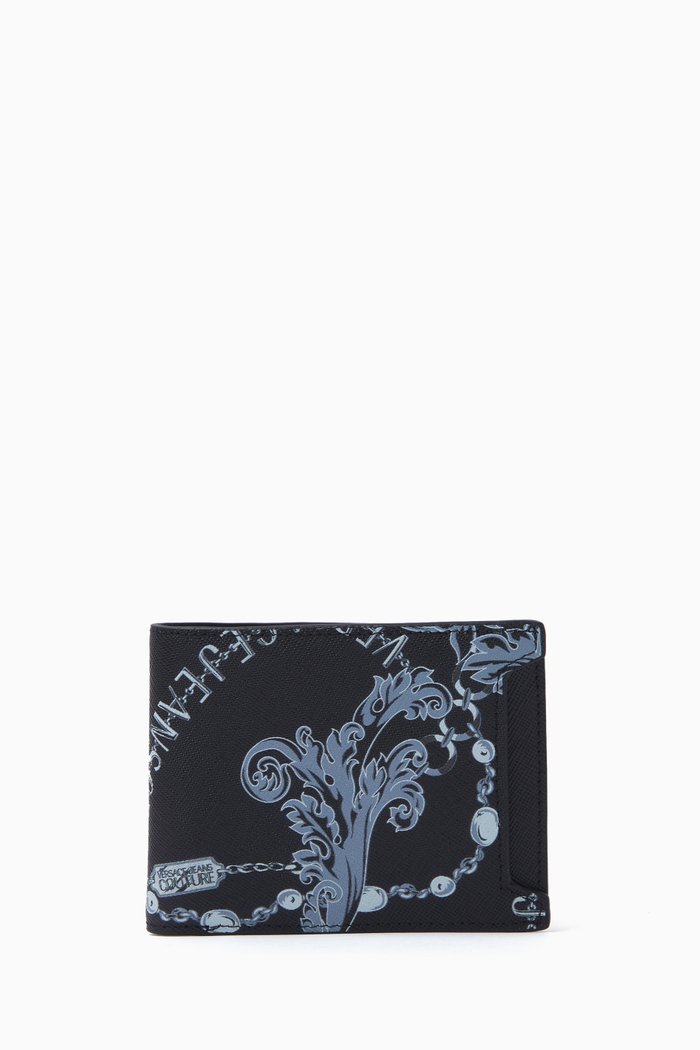 

Baroque Pattern Bi-fold Wallet in Leather, Black
