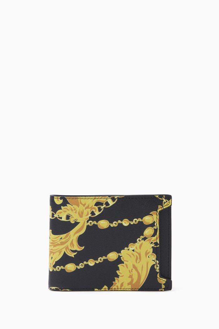 Baroque Pattern Bi-fold Wallet in Leather, Gold