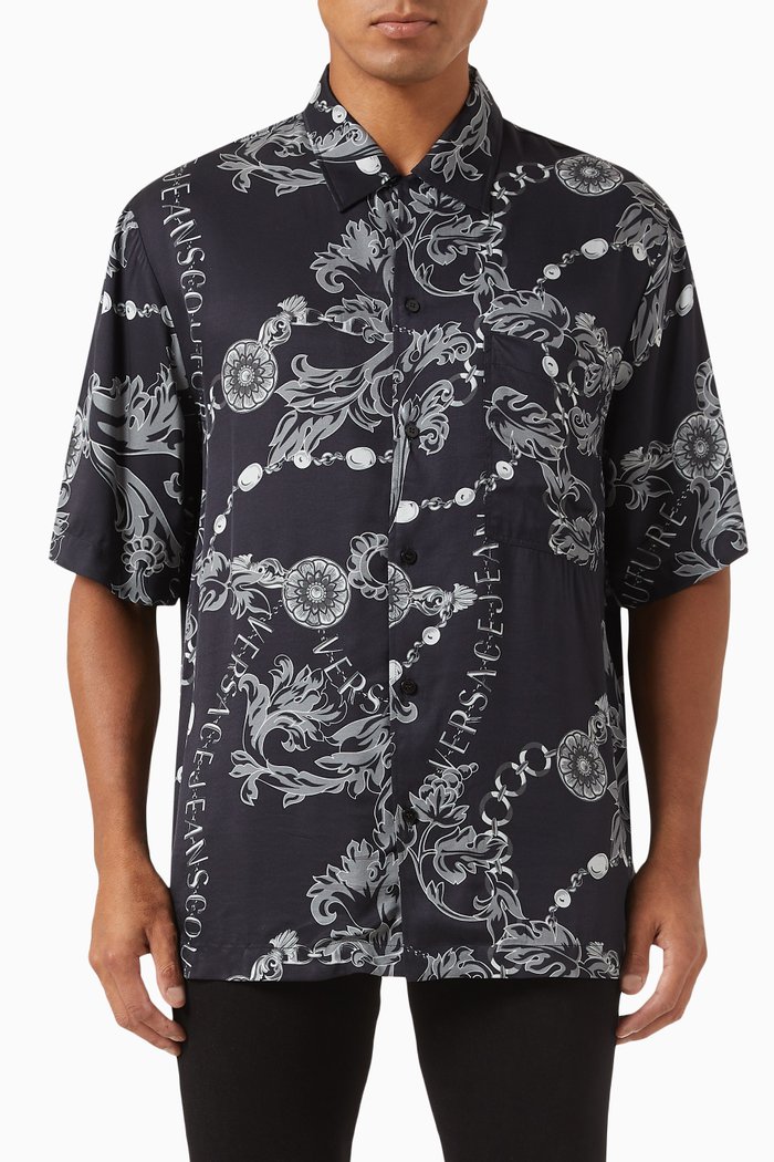 

Logo Couture Chain Print Shirt in Viscose, Black