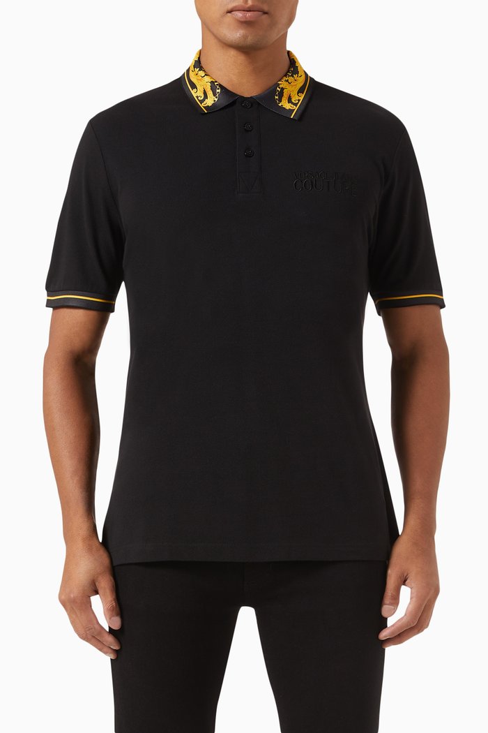 

Logo-embroidered Polo Shirt in Cotton Piqué, Black