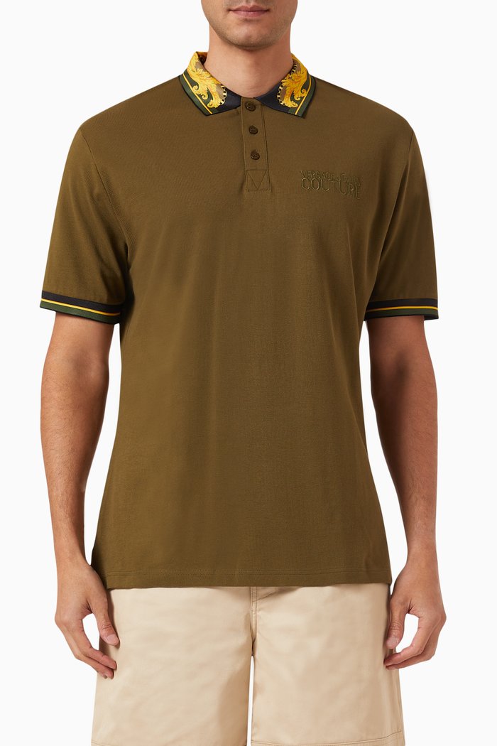 

Logo-embroidered Polo Shirt in Cotton Piqué, Green