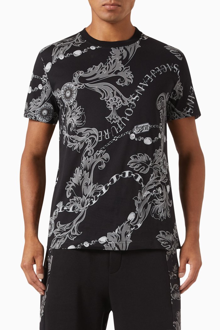 

Logo Couture Chain Print T-shirt in Cotton Jersey, Black