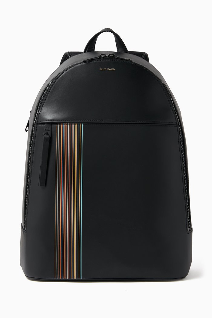 

Signature Stripe Backpack in Leather, Black