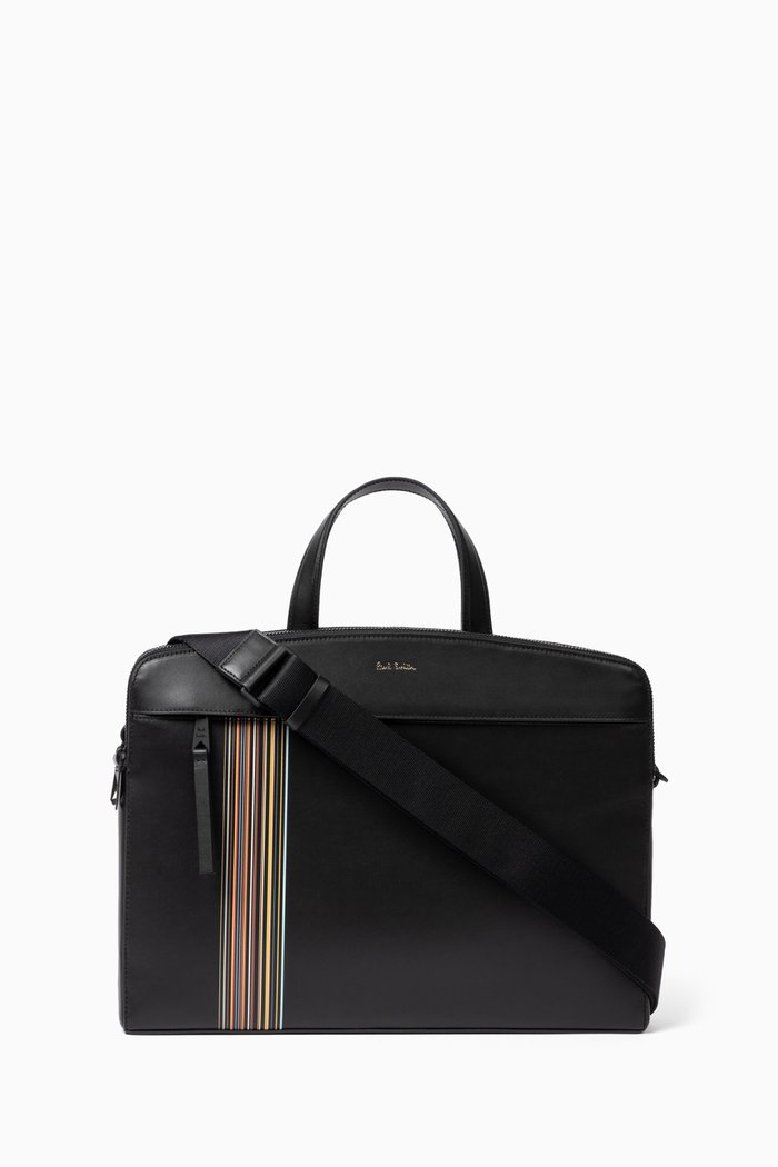 

Signature Stripe Double Zip Folio in Calf Leather, Black