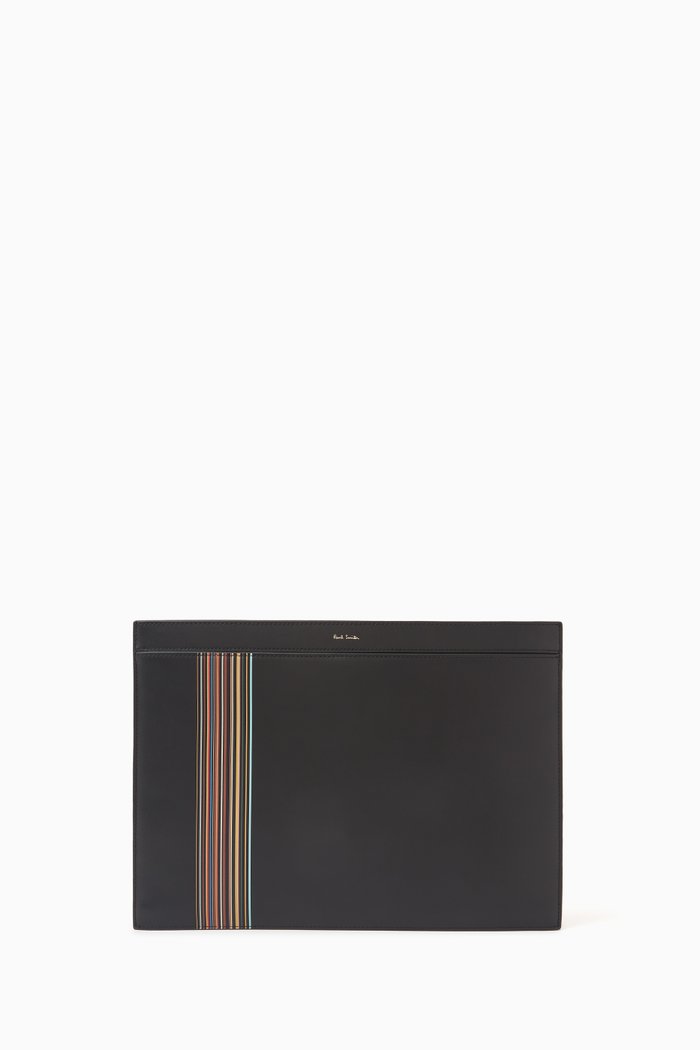 

Signature Stripe Block Document Case in Calf Leather, Black