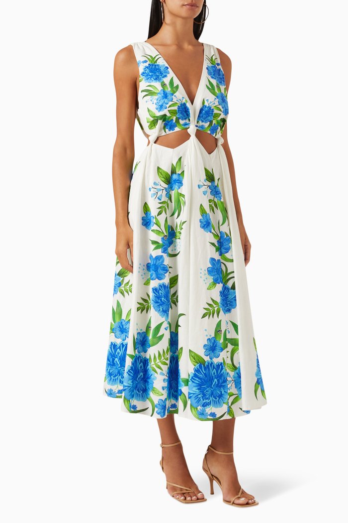 

Romantic Garden Midi Dress in Linen-blend, Neutral