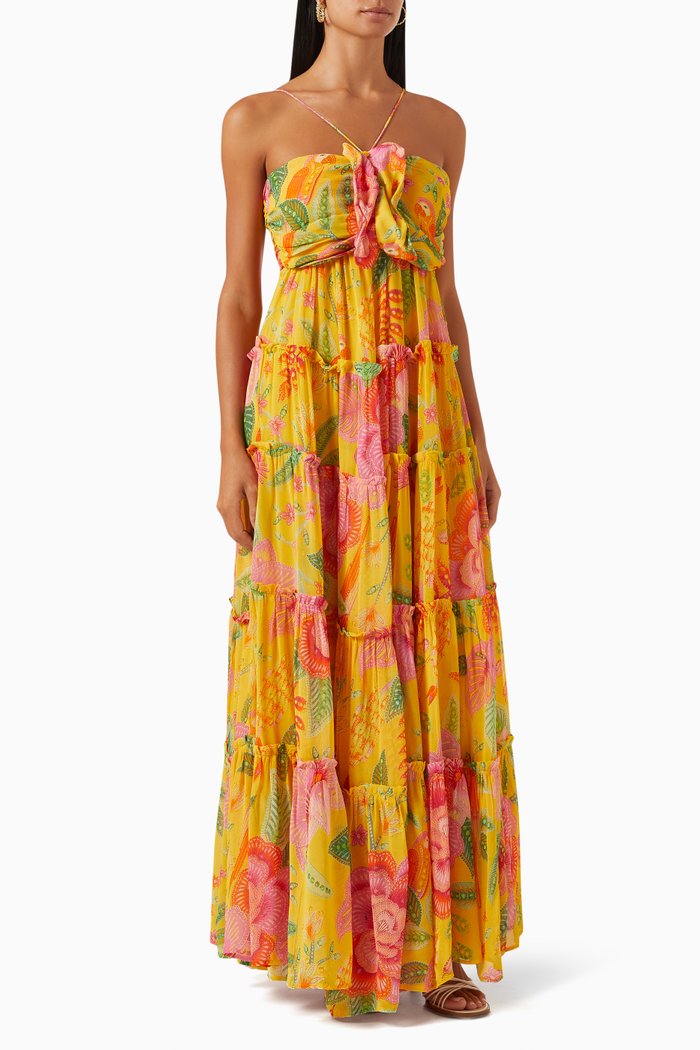 

Macaw Bloom Maxi Dress in Viscose, Yellow