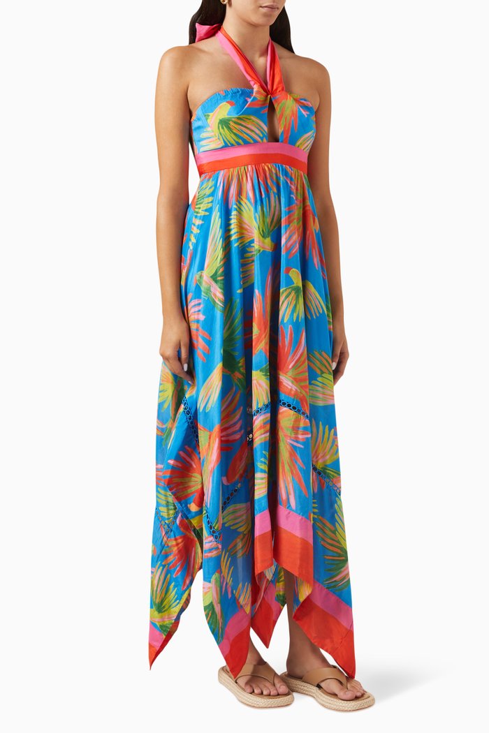 

Painted Birds-print Maxi Dress, Blue