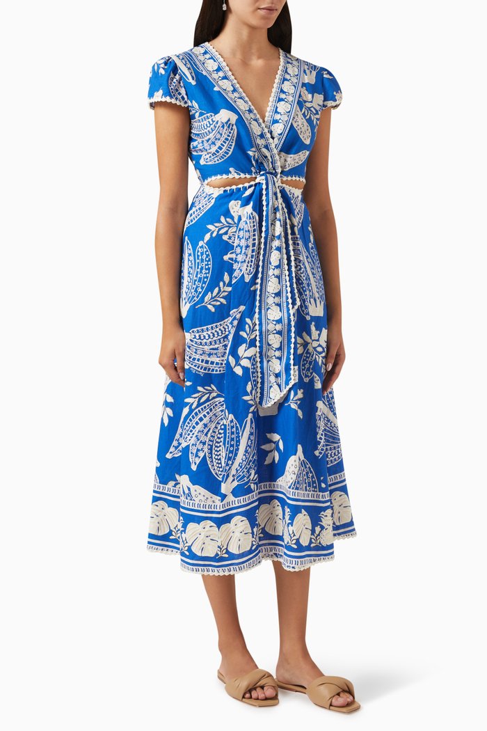 

Lace Banana Midi Dress in Linen-blend, Blue