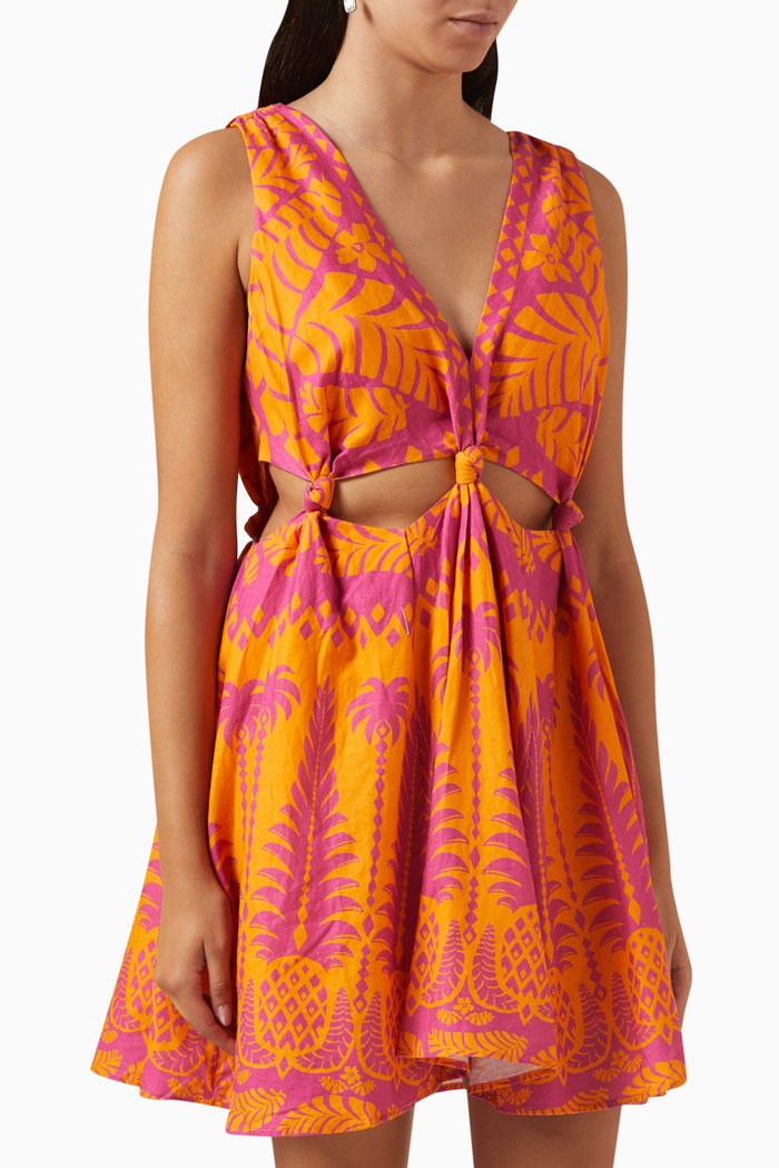 

Pineapple Love Mini Dress in Linen-blend, Orange